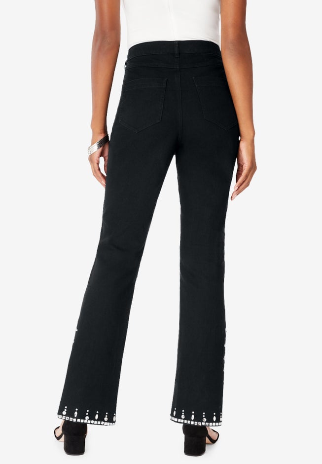 Plus Size Invisible Stretch&reg; Rhinestone-Detail Split Flare-Leg Jean image number 1