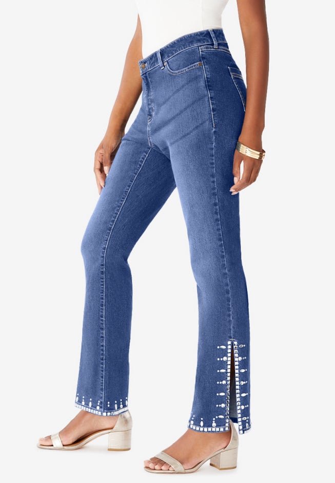 Plus Size Invisible Stretch&reg; Rhinestone-Detail Split Flare-Leg Jean image number 2