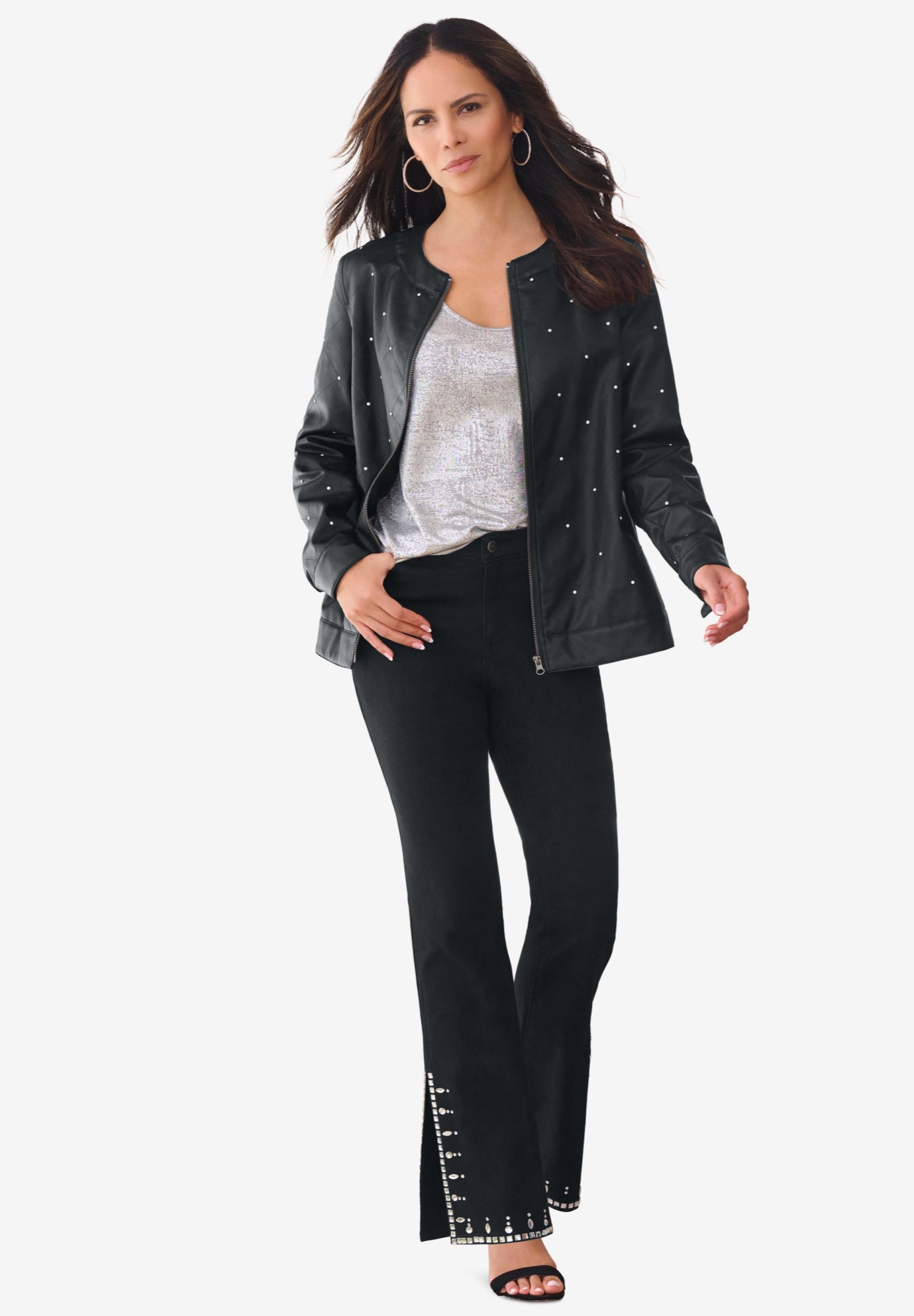 Plus Size Invisible Stretch&reg; Rhinestone-Detail Split Flare-Leg Jean image number 3