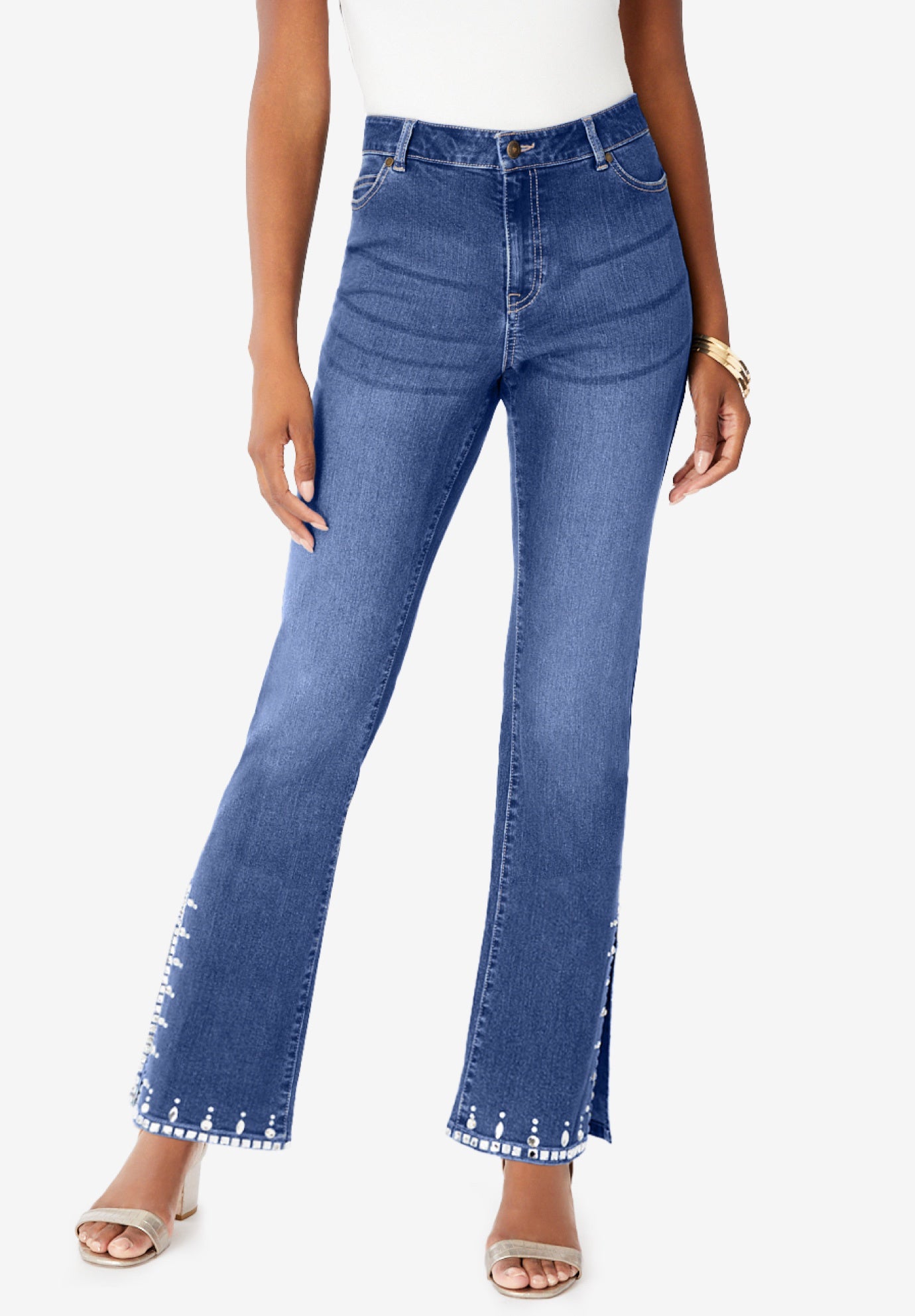Plus Size Invisible Stretch&reg; Rhinestone-Detail Split Flare-Leg Jean image number 0