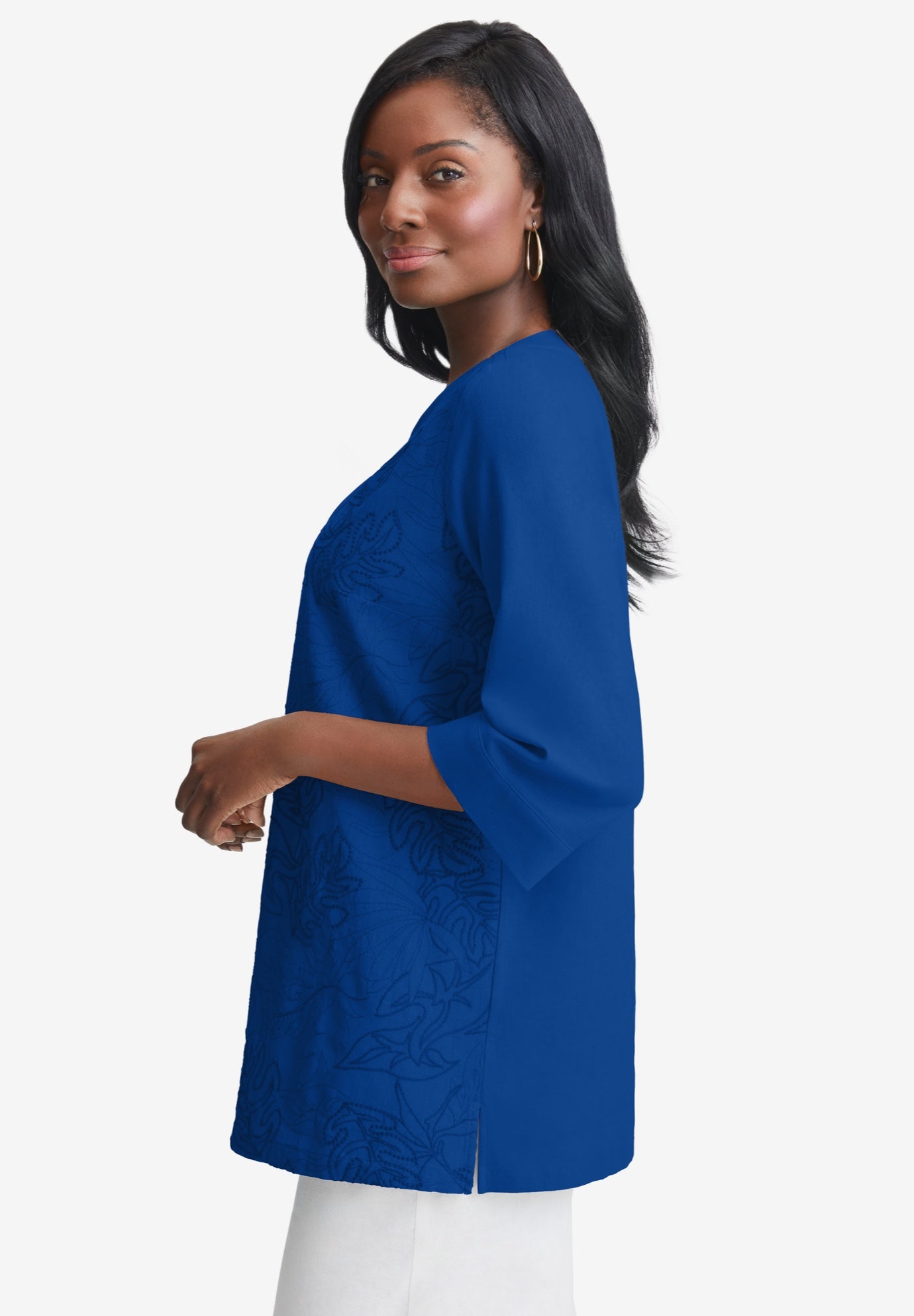 Linen V-Neck Embroidered Tunic image number 2