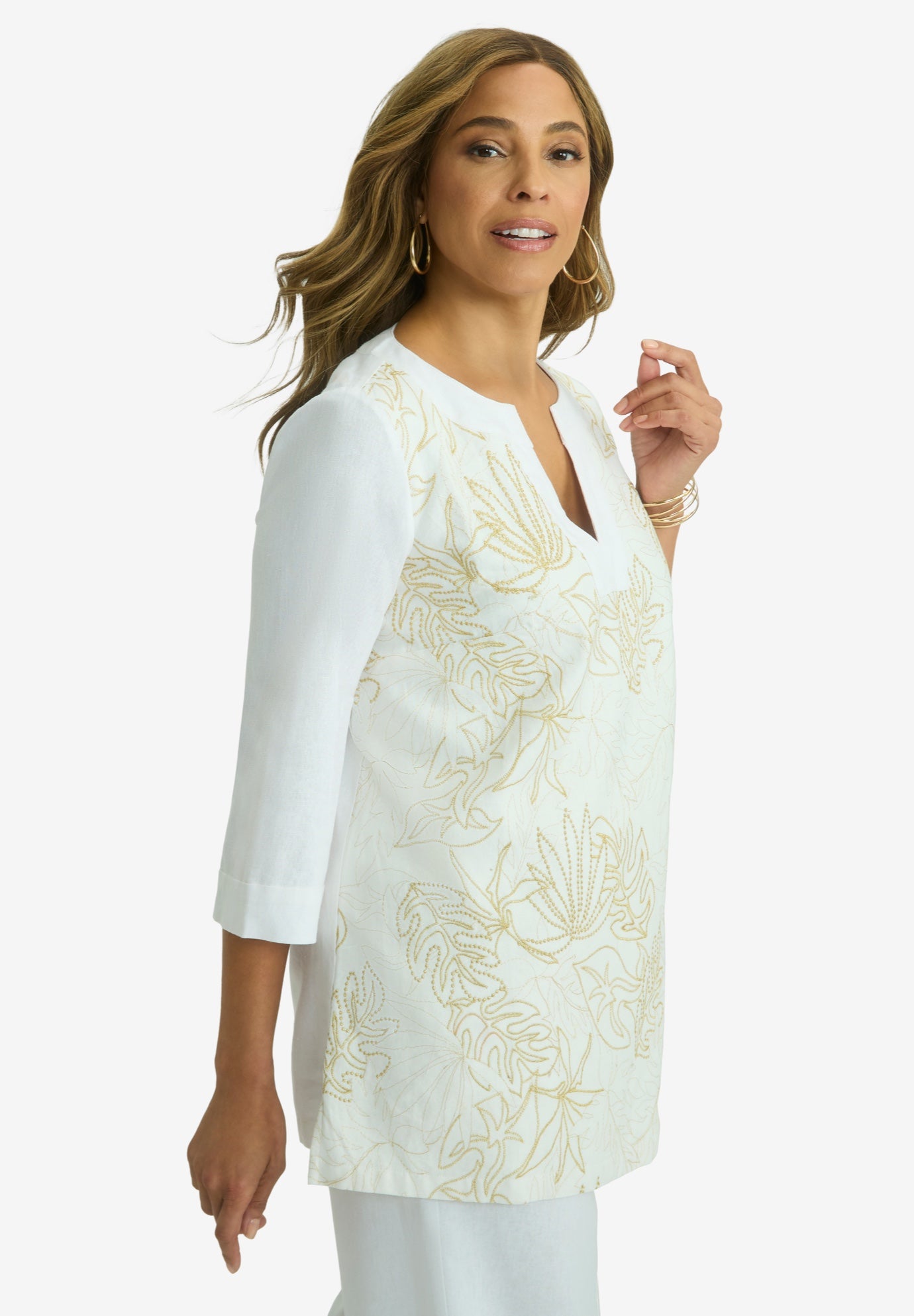 Linen V-Neck Embroidered Tunic image number 2