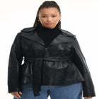 High-Low Peplum Leather Jacket image number null