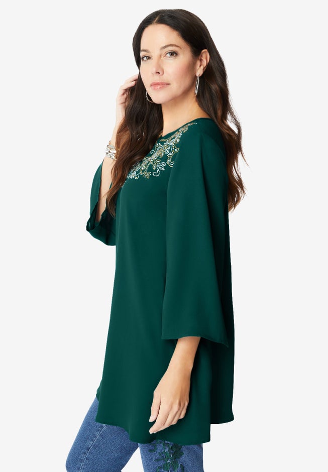 Flare-Sleeve Embellished Georgette Top image number null