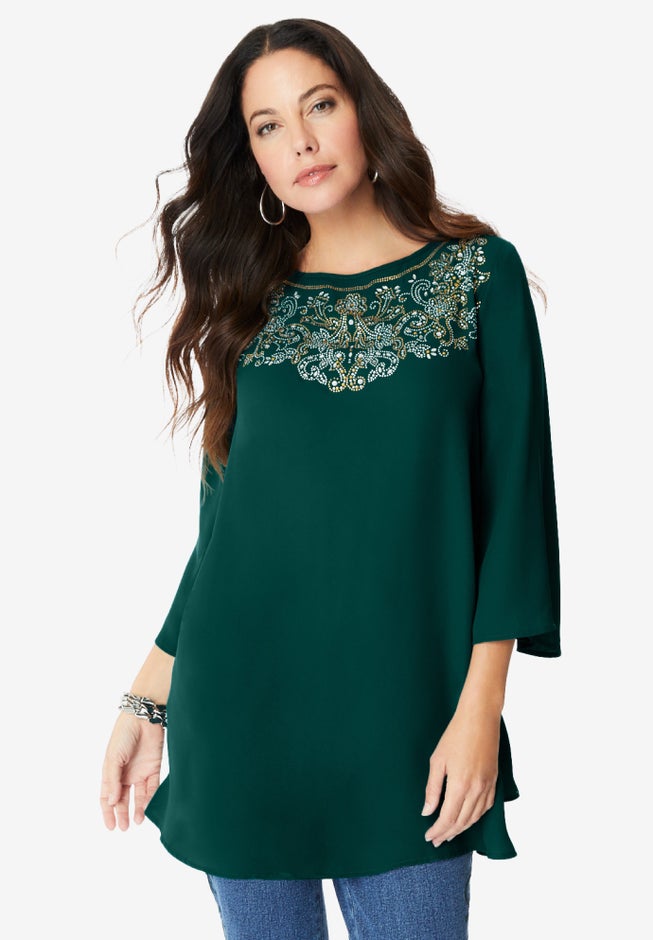 Flare-Sleeve Embellished Georgette Top image number null