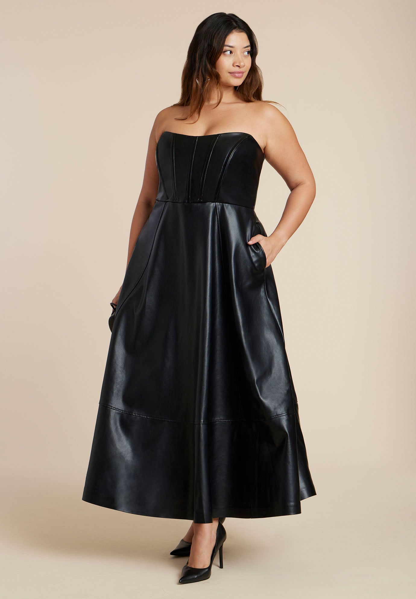 Faux Leather Flare Maxi Dress image number 0