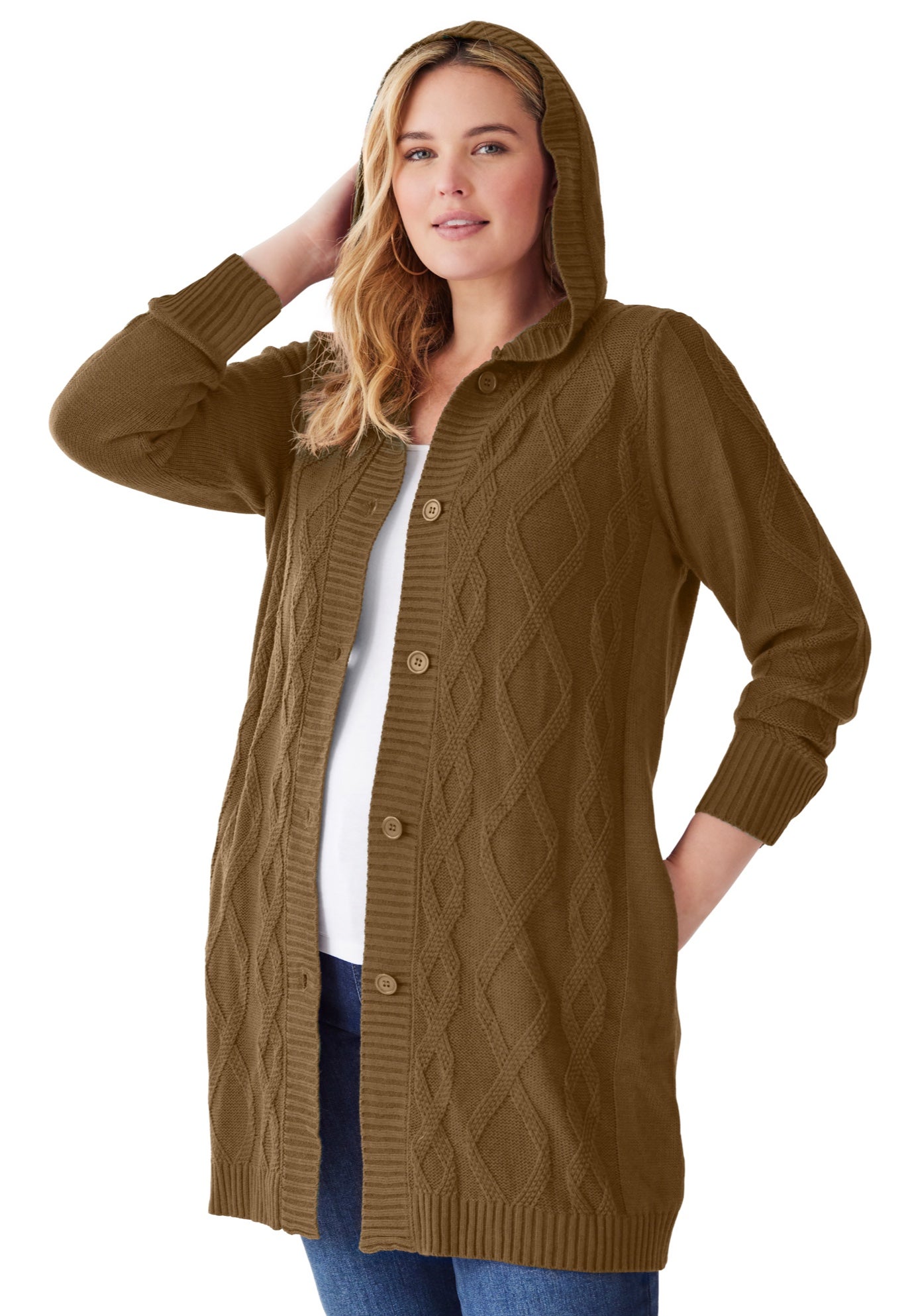 Cable Cardigan Hoodie Sweater image number 2