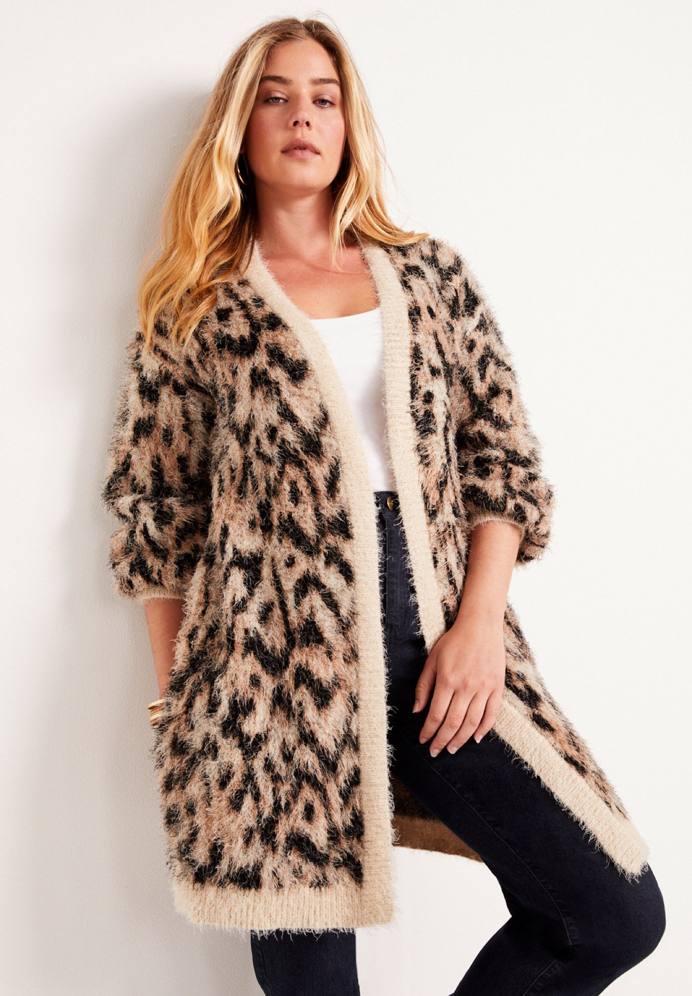 Leopard-Print Eyelash Cardigan image number 0