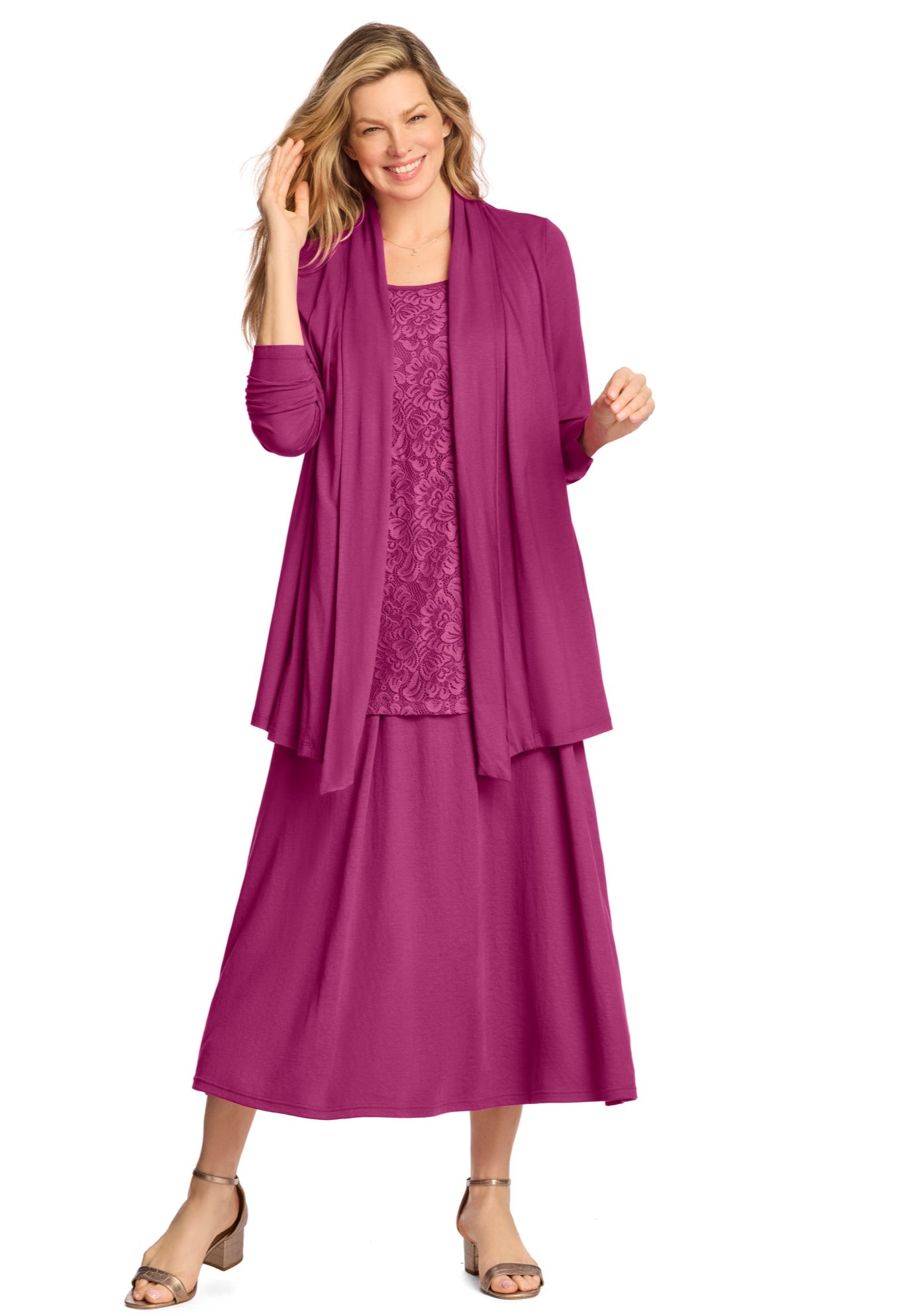 2-Fer Cardigan & Attached Lace Tunic image number 2