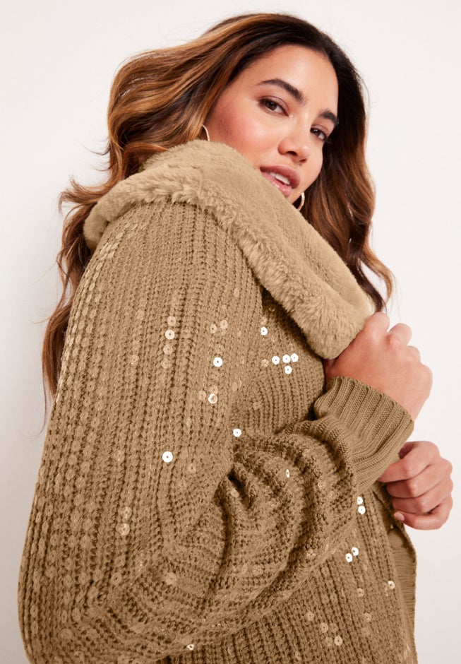 Sequin Button-Up Sweater image number 4