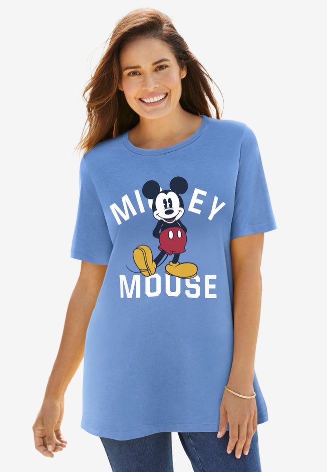 Disney Women's Short Sleeve Crew Tee Blue Mickey Mouse Standing image number null