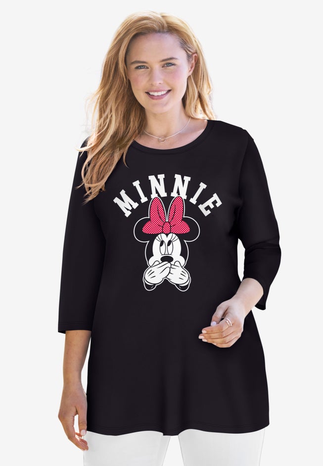 Disney Women's Three-Quarter Sleeve Tunic Minnie Mouse on Black image number null