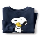 Peanuts Women&rsquo;s Long Sleeve Fleece Sweatshirt Navy Snoopy and Woodstock Hugging image number null