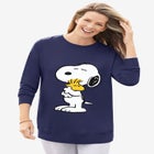 Peanuts Women&rsquo;s Long Sleeve Fleece Sweatshirt Navy Snoopy and Woodstock Hugging image number null