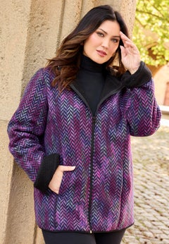 Printed Fleece Coat with Sherpa Lining