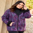 Printed Fleece Coat with Sherpa Lining image number 0