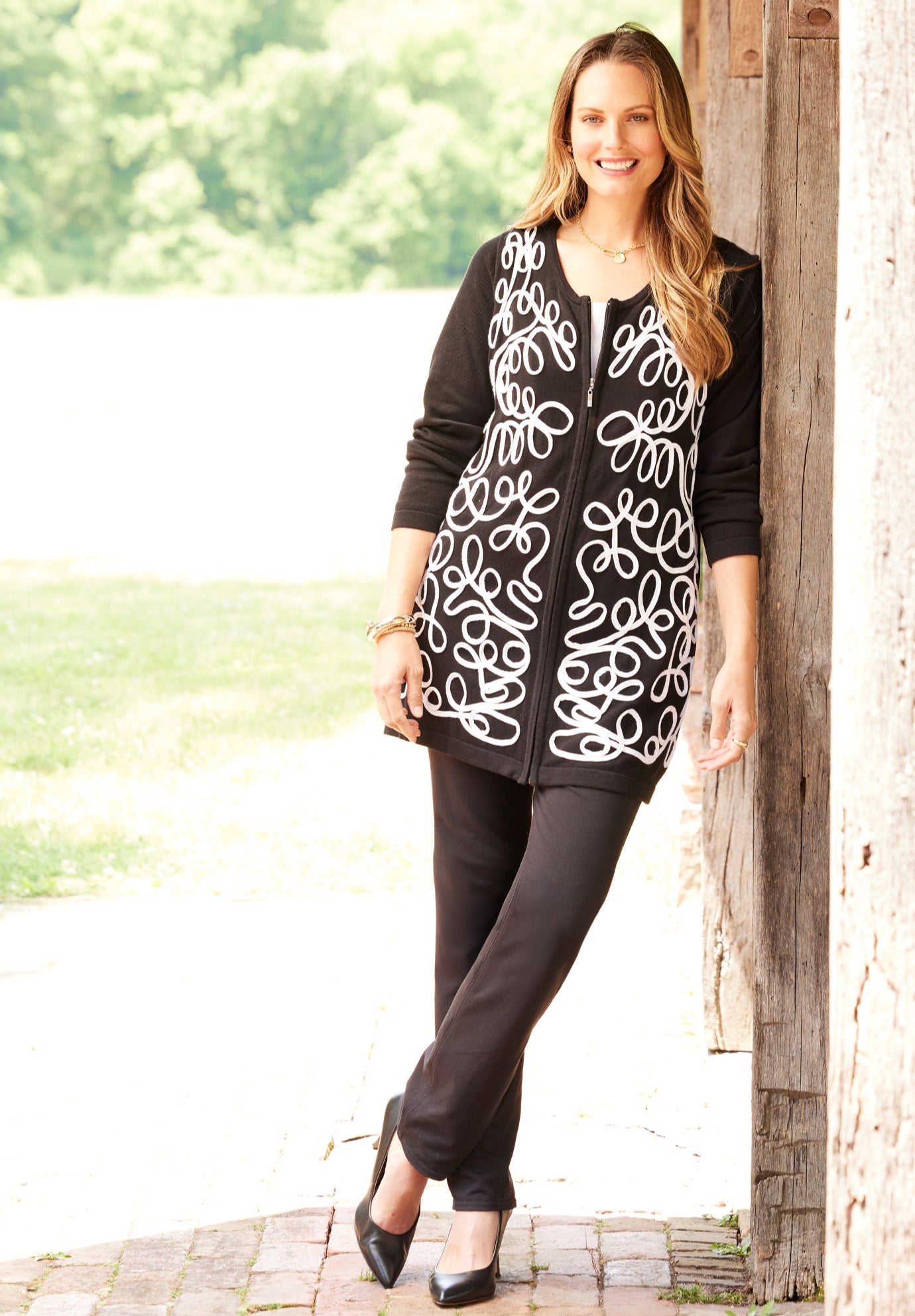 Zip-Front Embroidered Cardigan image number 2