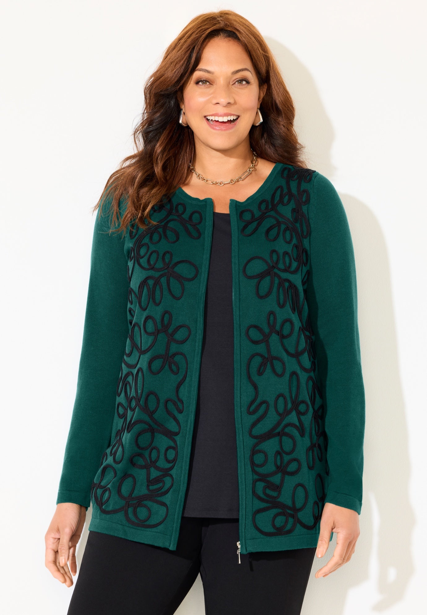 Zip-Front Embroidered Cardigan image number 0
