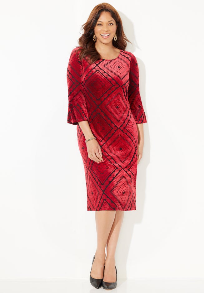 AnyWear Velvet Burnout Bell Sleeve Dress image number 0