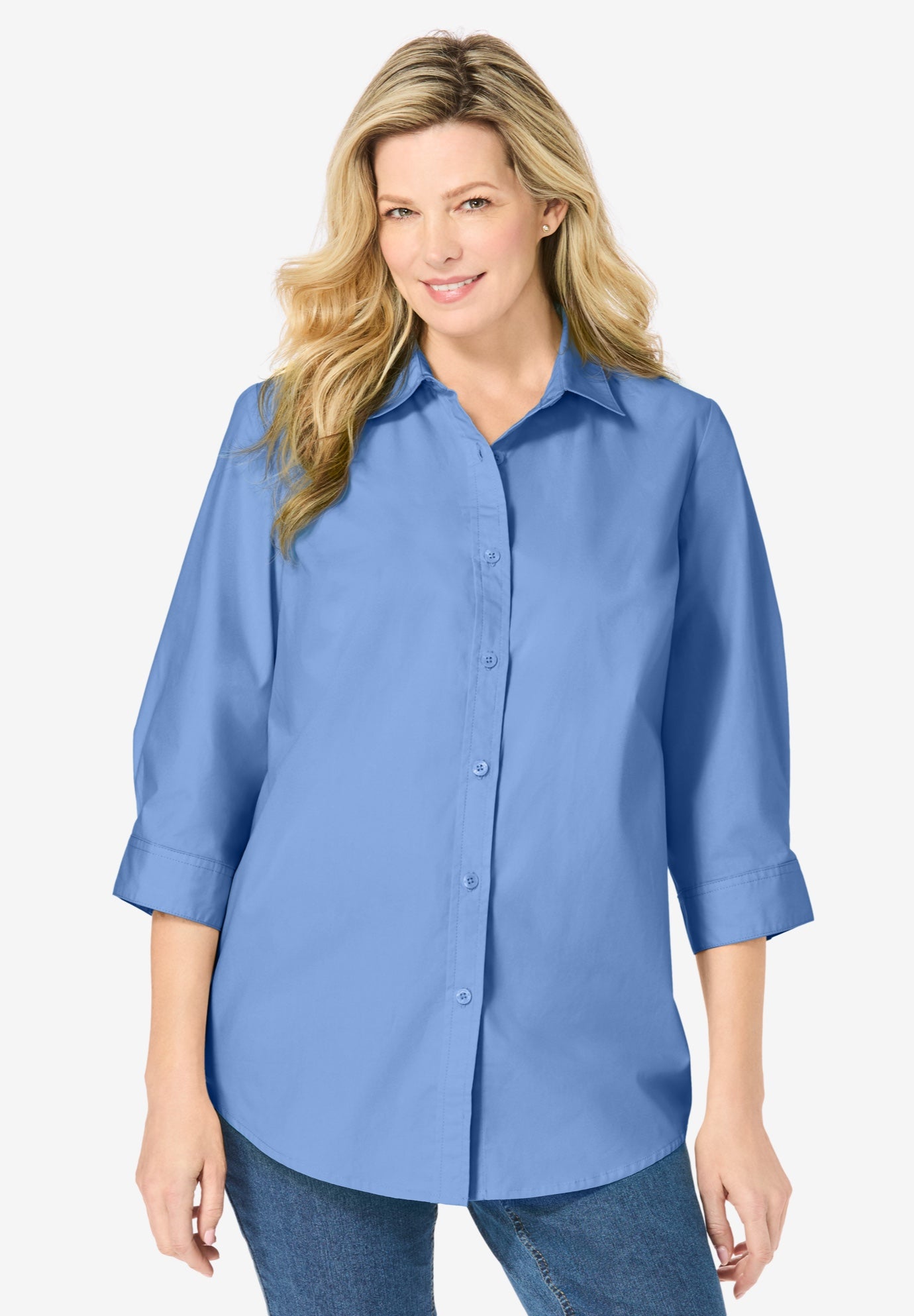 Perfect Three Quarter Sleeve Button-Down Tunic image number 0