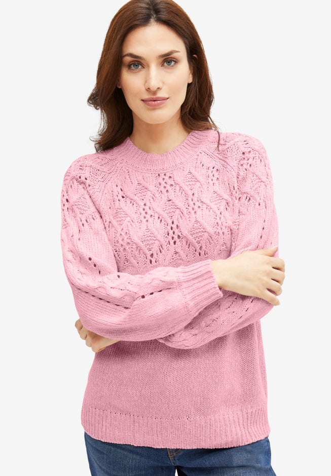 Pointelle Yoke Pullover Sweater image number null