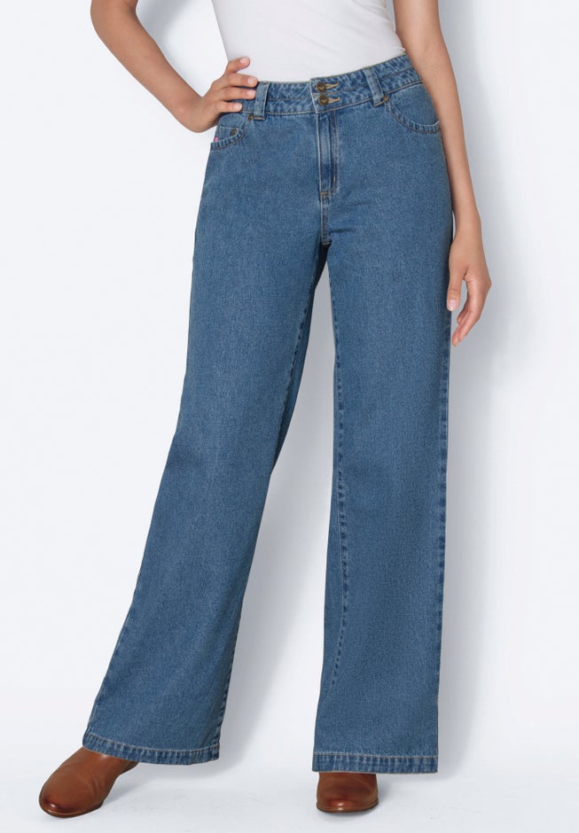 Perfect Wide-Leg All-Cotton Denim Five-Pocket Jeans image number 3