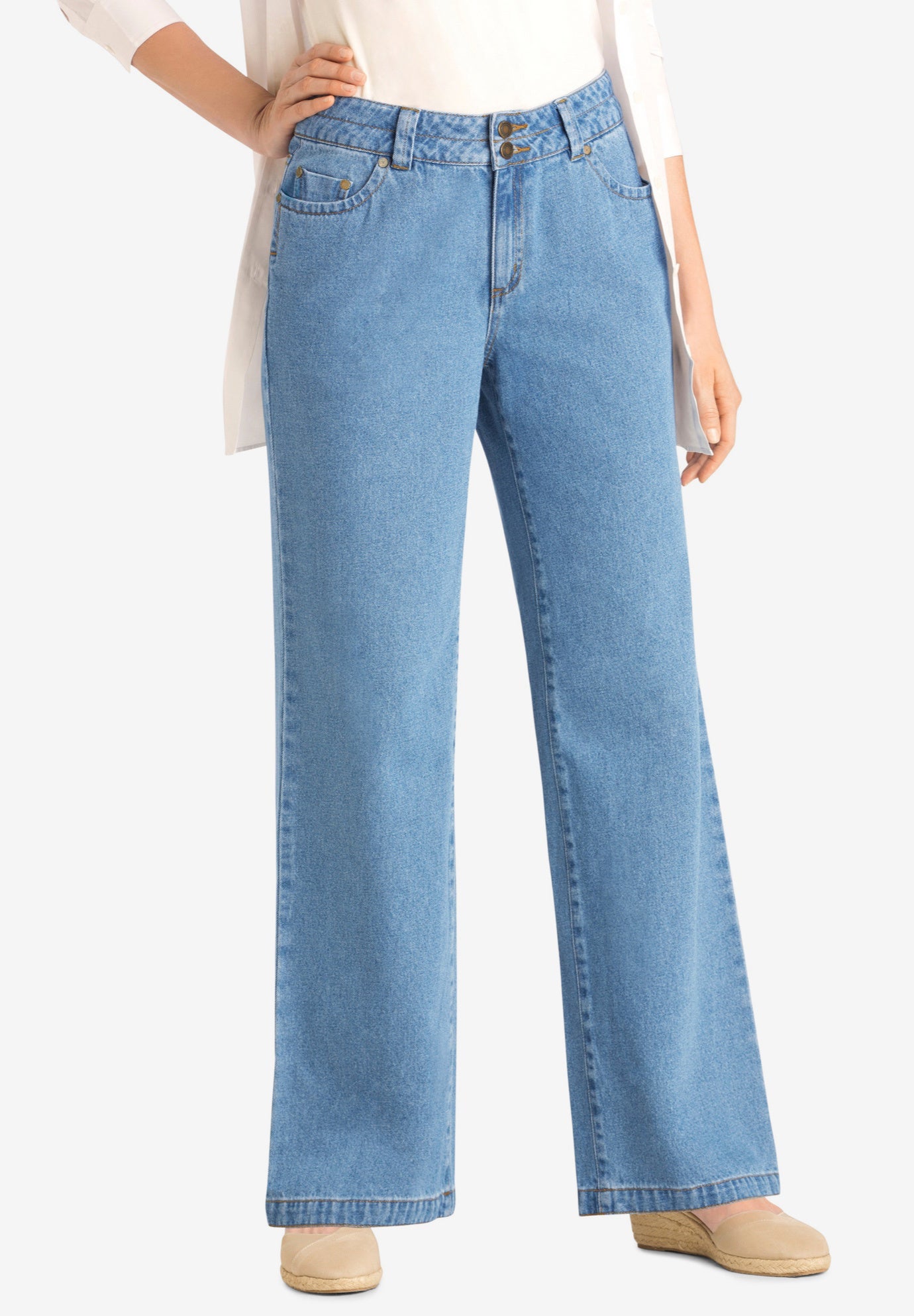 Perfect Wide-Leg All-Cotton Denim Five-Pocket Jeans image number 0