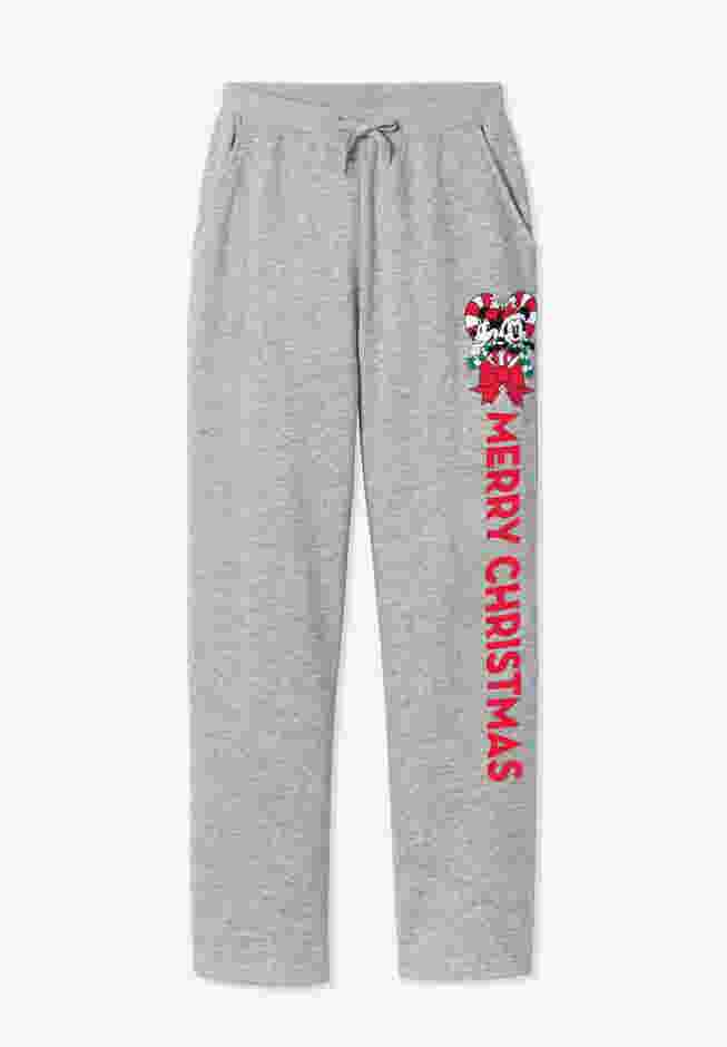 Disney Women's Fleece Navy Sweatpants Xmas Heather Grey Mickey Minnie image number 1