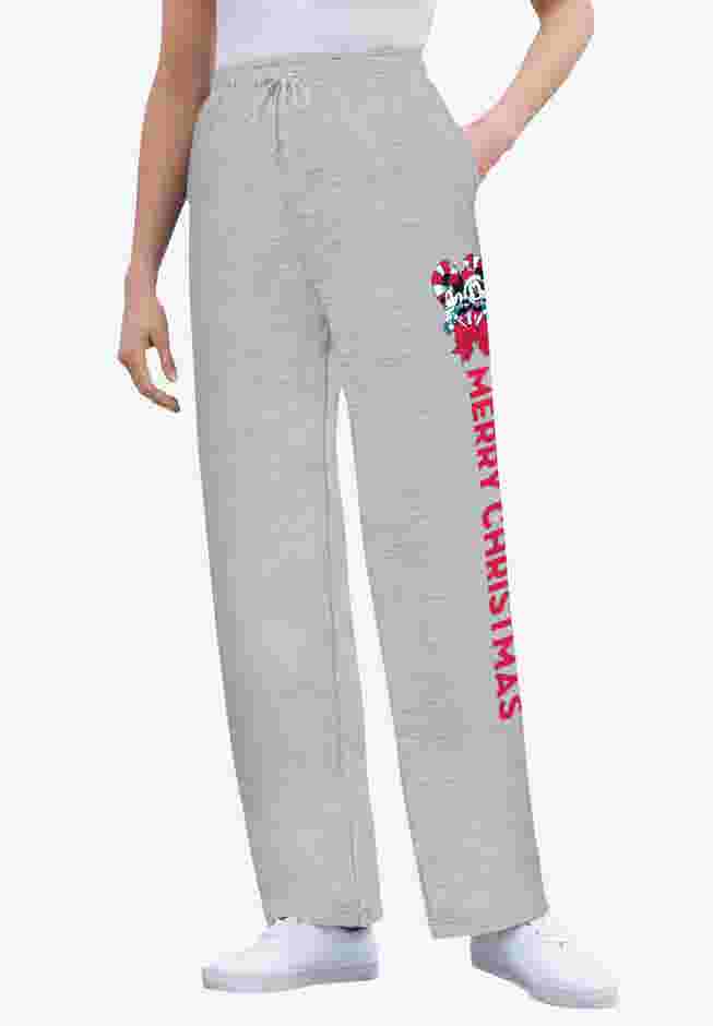 Disney Women's Fleece Navy Sweatpants Xmas Heather Grey Mickey Minnie image number 0