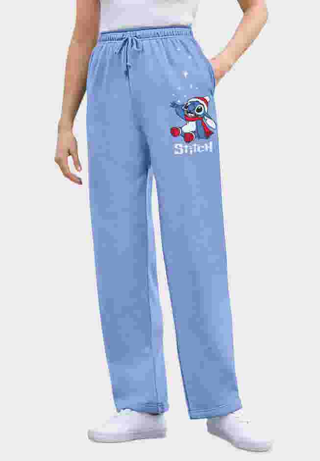 Disney Women's Fleece Sweatpants French Blue Christmas Stitch image number 0