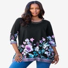 Ultra Drape V Neck Lace Print Tee image number null