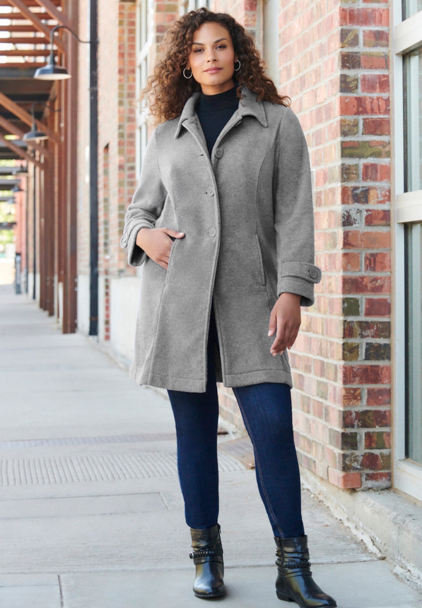 Plus Size Button Up Fleece Jacket image number 4