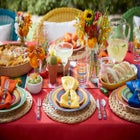 16-Pc. Santa Fe Hand-Painted Striped Stoneware Dinnerware Set image number null