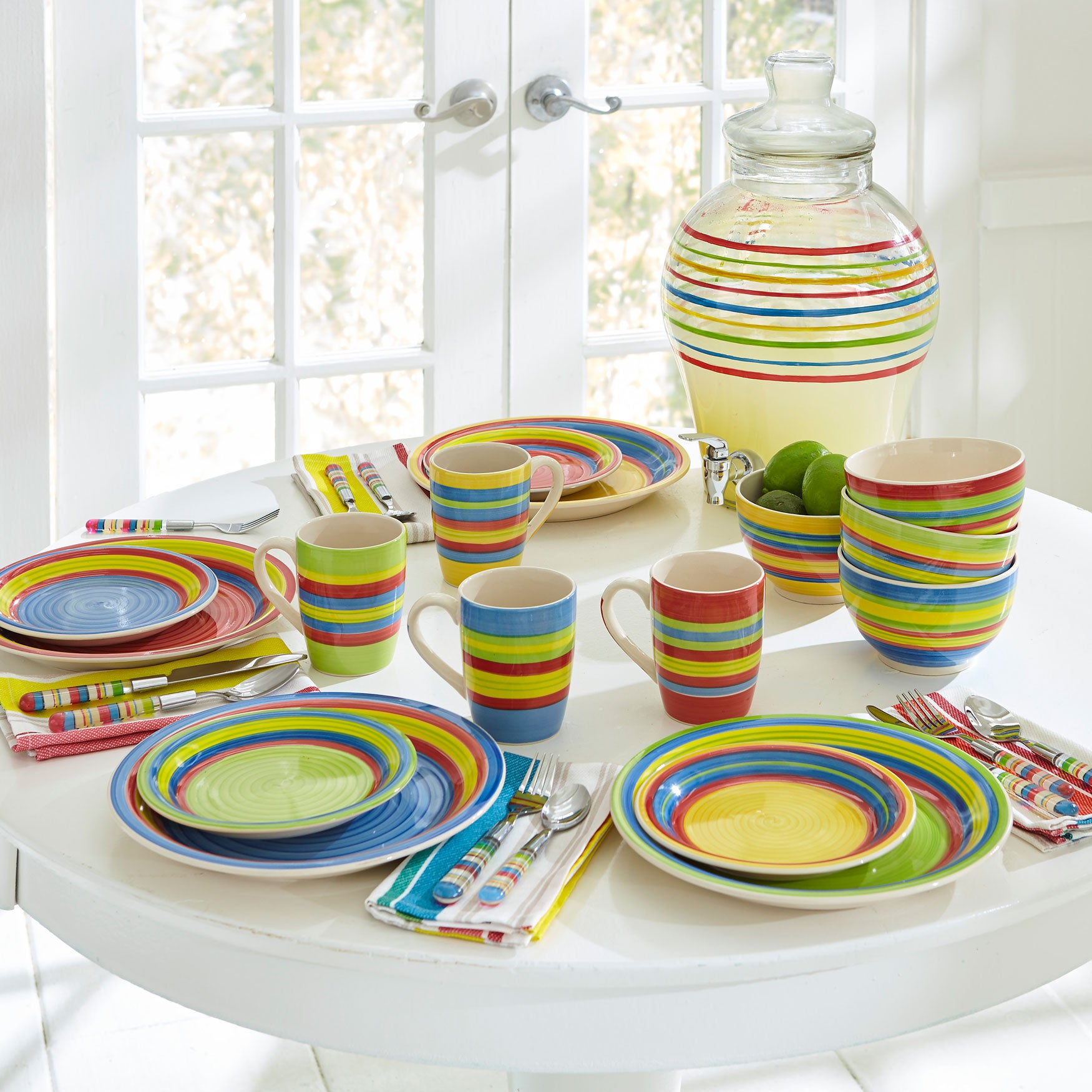 16-Pc. Santa Fe Hand-Painted Striped Stoneware Dinnerware Set image number 2