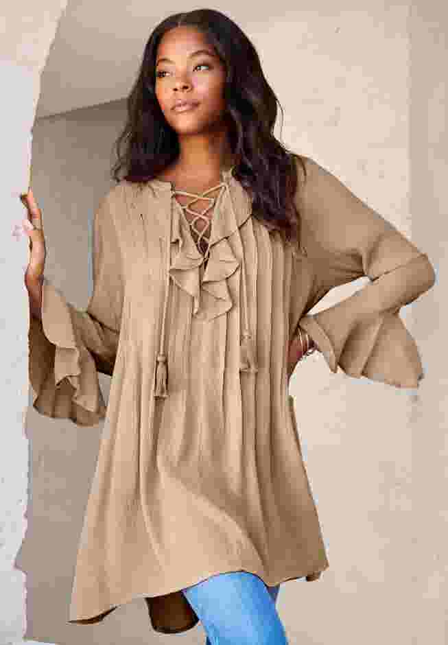 Hand Crinkled Ruffle Pintuck Tunic image number 3