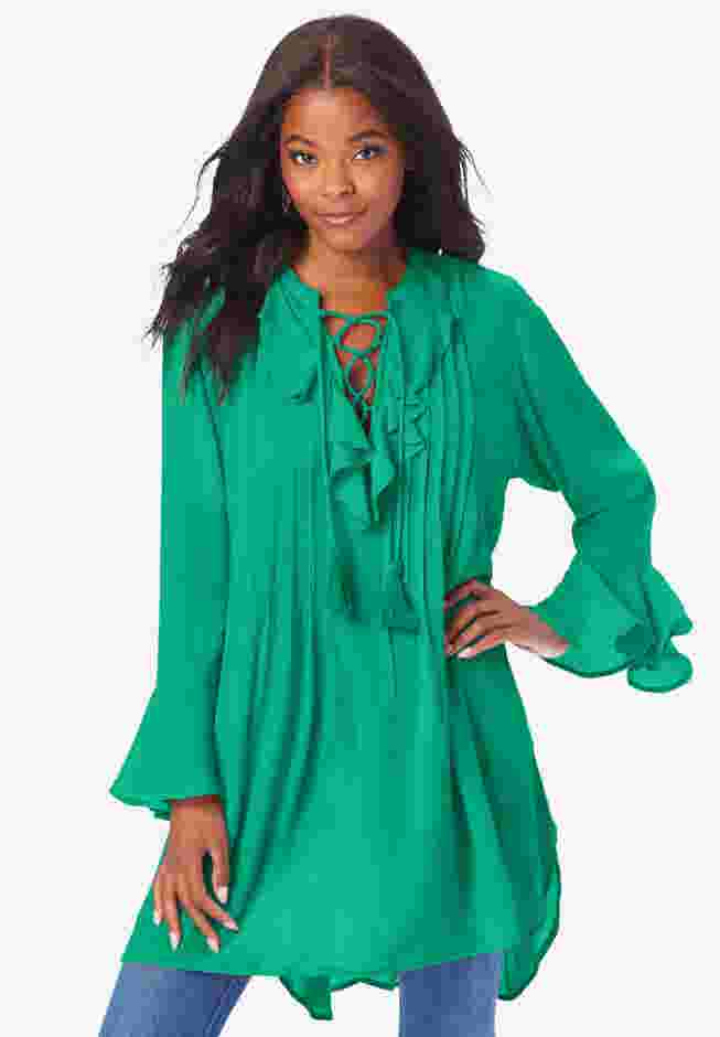 Hand Crinkled Ruffle Pintuck Tunic image number 0
