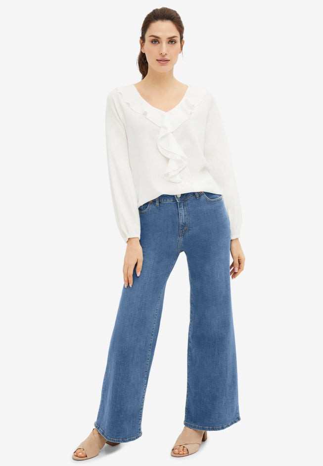 Mid-Rise 5-Pocket Wide-Leg Stretch Jeans image number 2