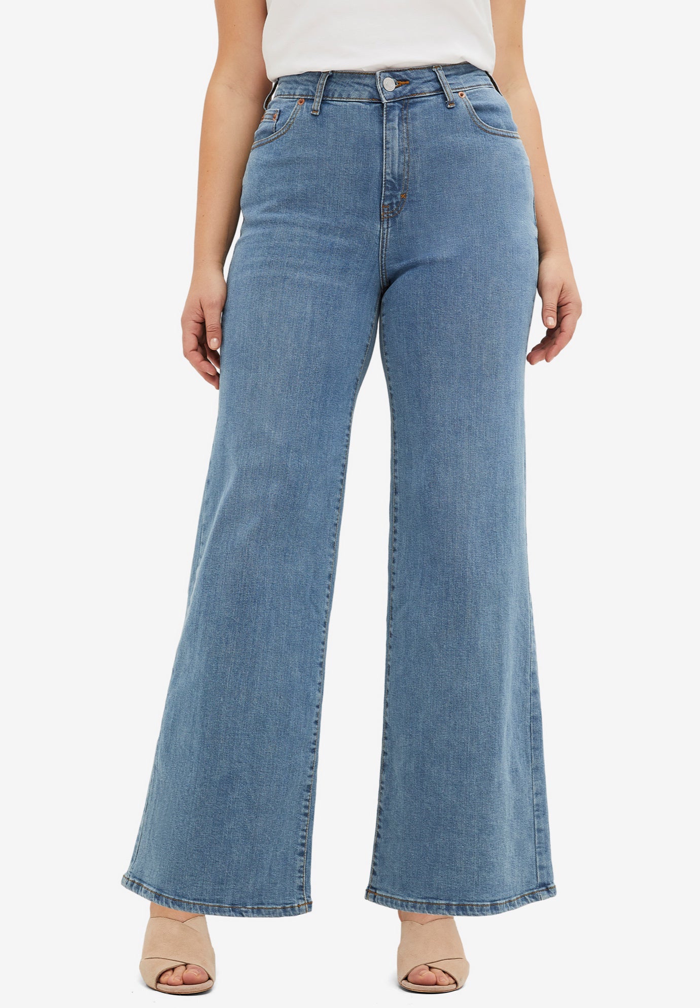 Mid-Rise 5-Pocket Wide-Leg Stretch Jeans image number 0