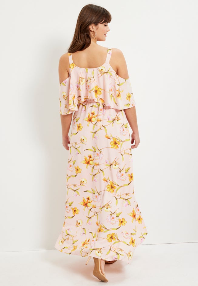 Cold-Shoulder Faux-Wrap Maxi Dress image number 1