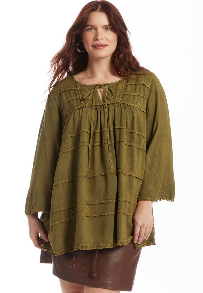 Acid Wash Peasant Blouse image number 1