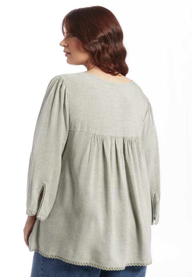 Acid Wash Peasant Blouse image number 2