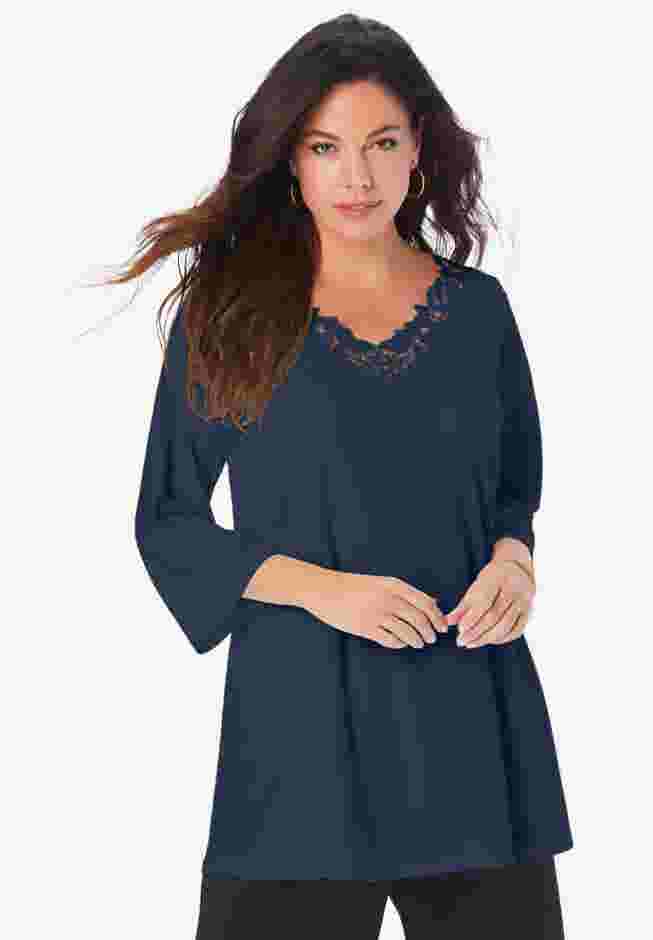 Lace V Neck Ultrasmooth® Fabric Top image number 0