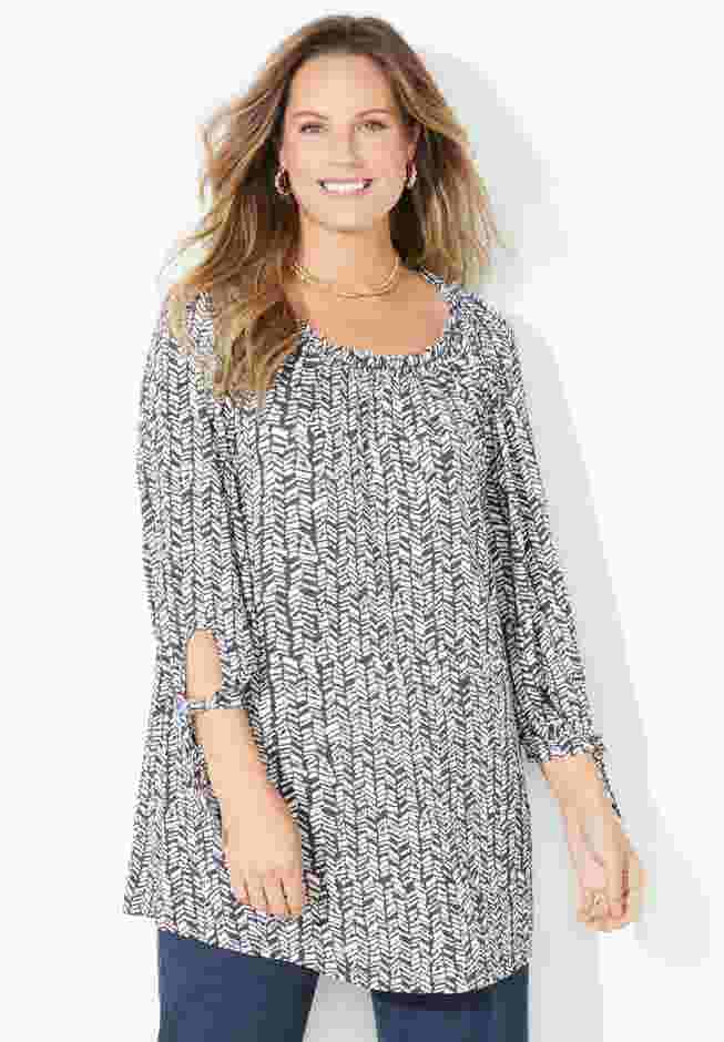 Ruched Neck Tie-Sleeve Top image number 0