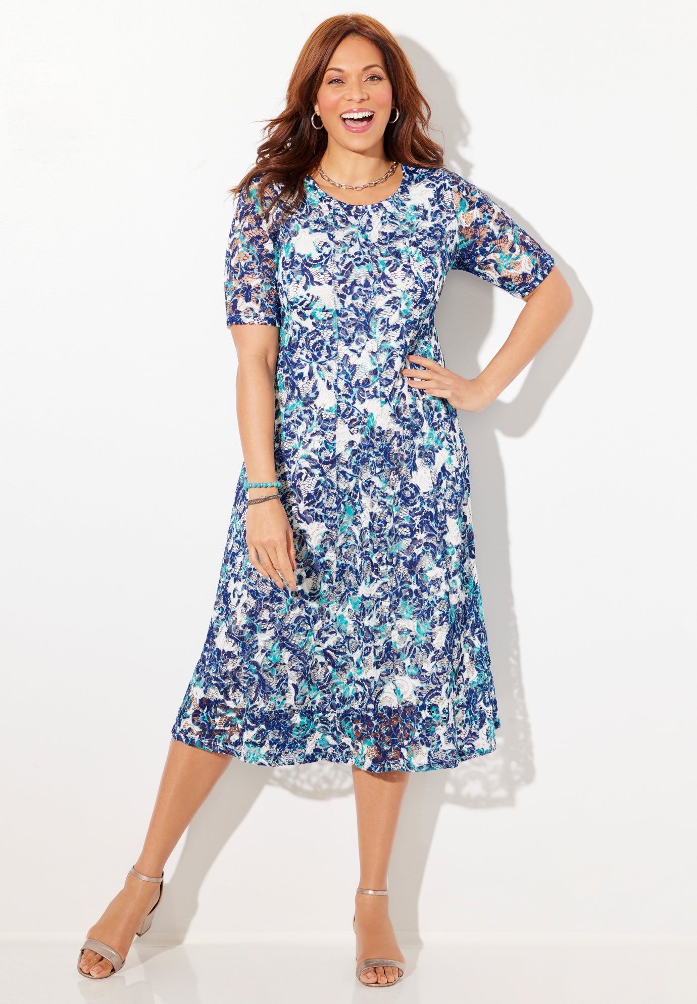Stretch Lace Fit & Flare Dress image number 4