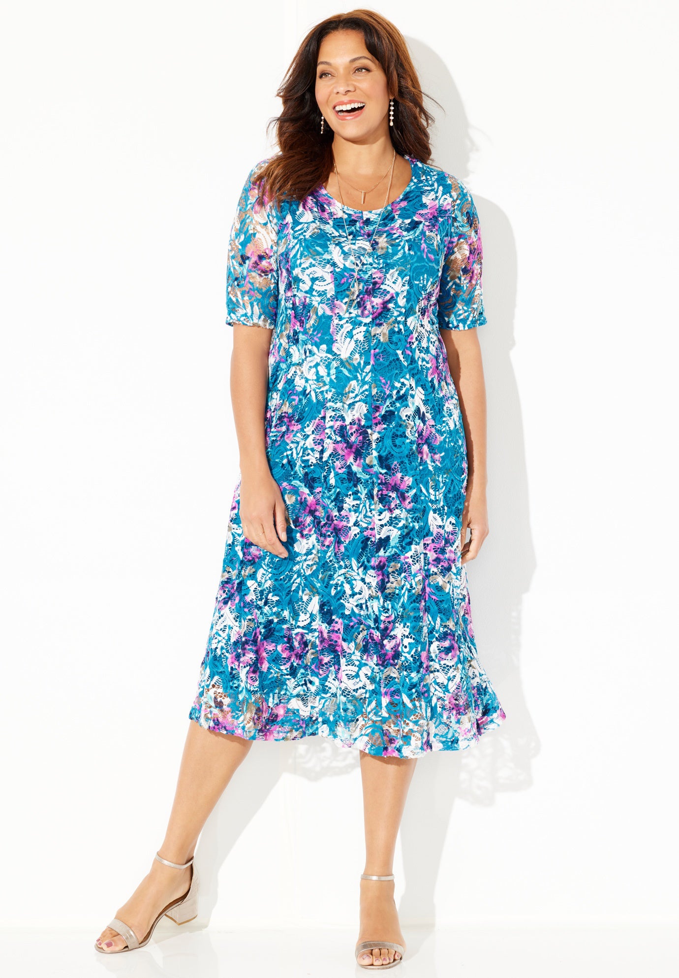 Stretch Lace Fit & Flare Dress image number 0
