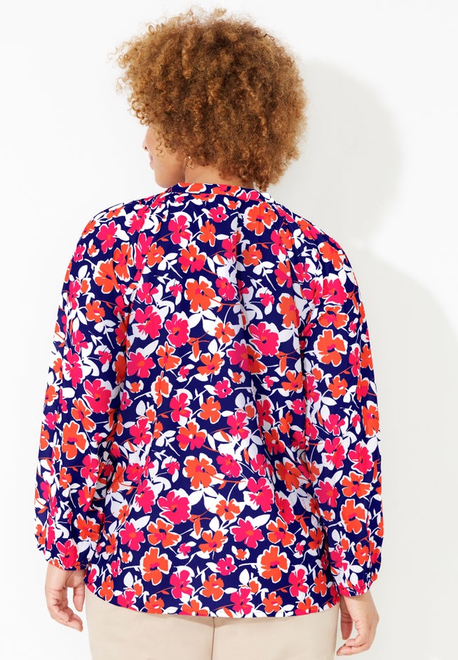 Liz&Me&reg; Henley Peasant Georgette Blouse image number 1