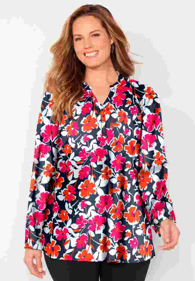 Liz&Me® Henley Peasant Georgette Blouse image number 0