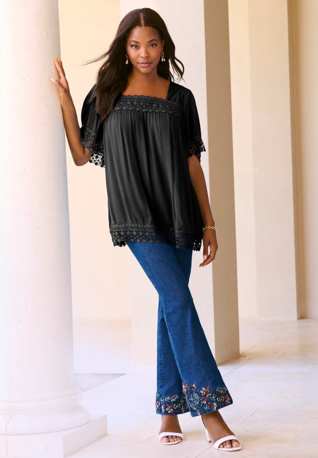 Hand Crinkled Embroidered Lace Top image number 3