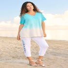 Lace-Sleeve Ombre Slub Tee image number null