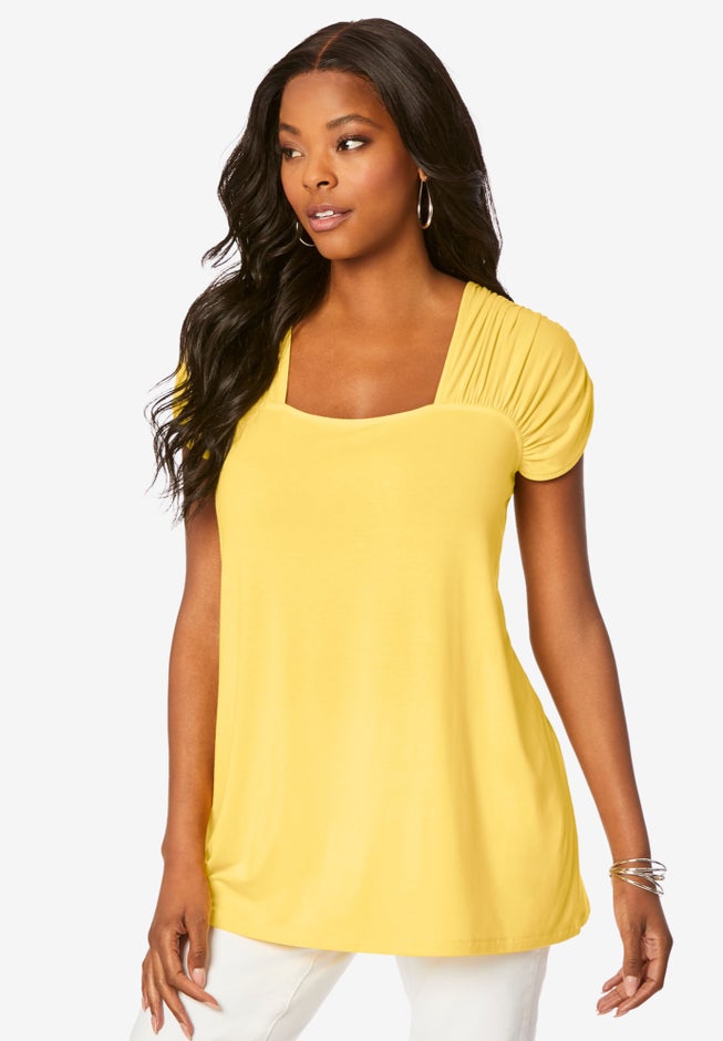 Ruched Cap-Sleeve Ultra Femme Top. image number null
